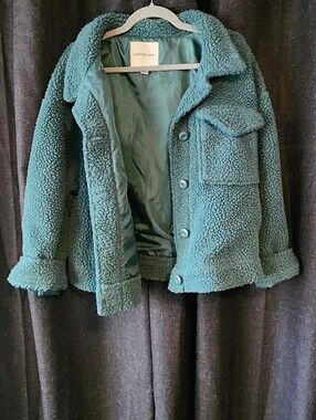 American Eagle Sherpa Jacket • Forest Green Fleece Button‑Front Coat Cozy